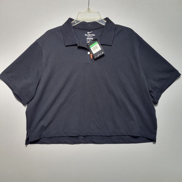 NWT Nike Woman’s Cropped Golf Polo Black Dri-fit Size XL Loose Fit DC3426-010 - Picture 1 of 13